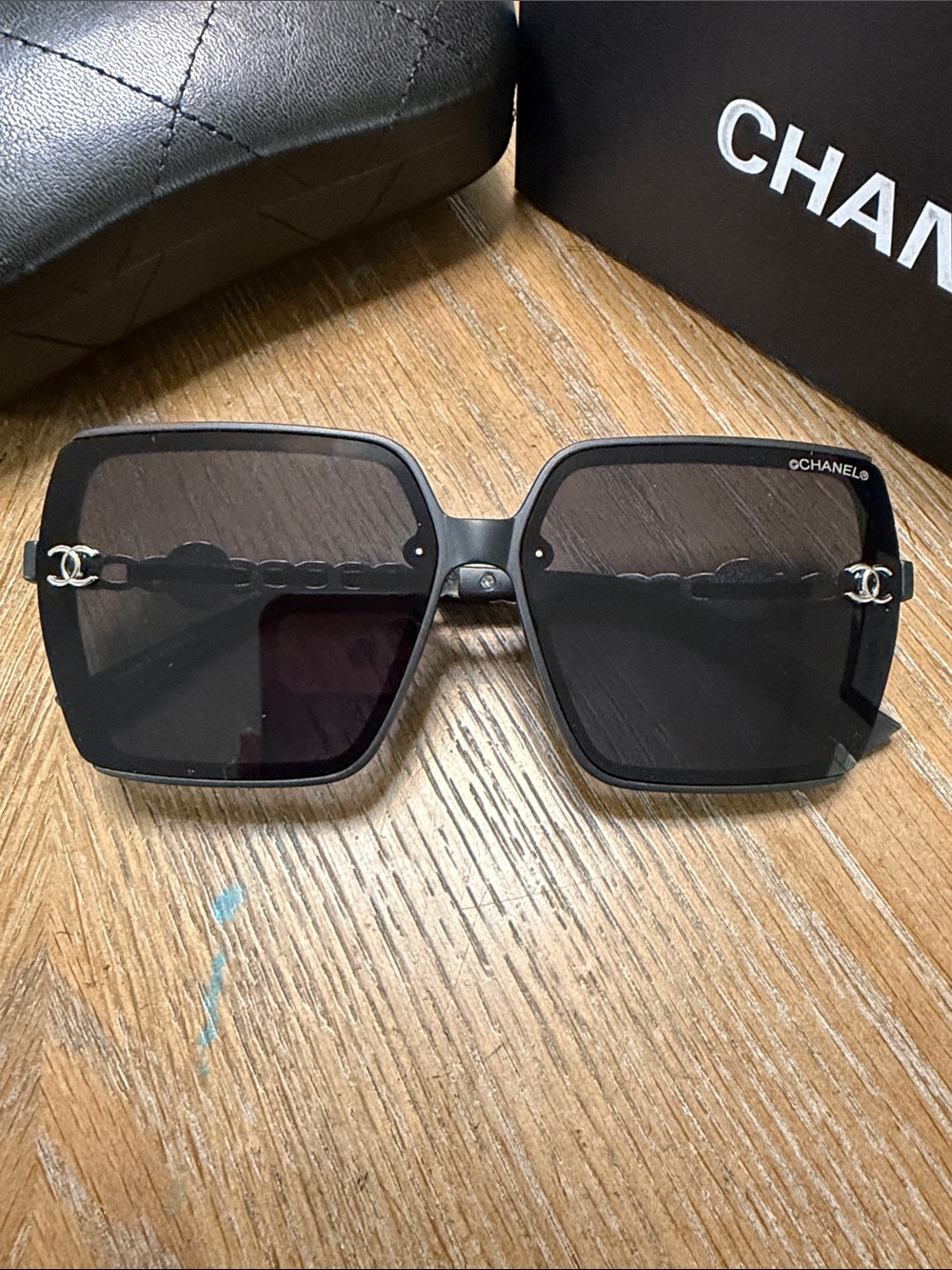 CHANEL Black & Silver Oversized Square Women's Sunglasses - Picture 2 of 8